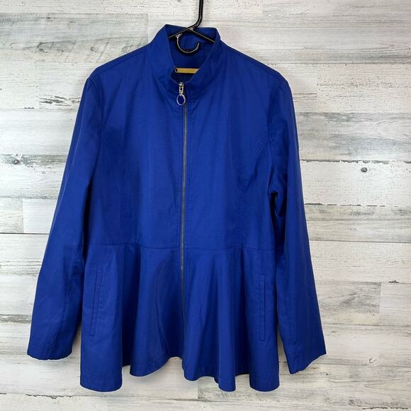 IMAN Full Zip Cobalt Blue Peplum Jacket Women’s Size XL - Picture 1 of 13